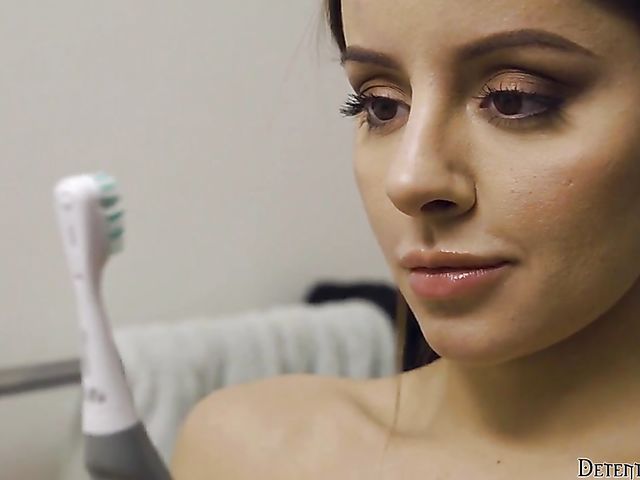 Young and horny Vanna Bardot caught masturbating with electric toothbrushes