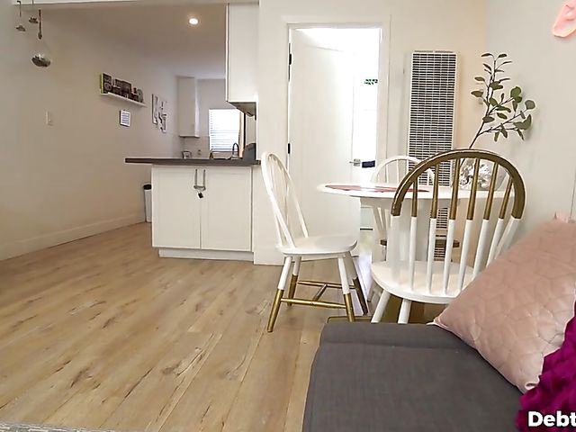 Interracial POV with teen Jessae Rosae paying debt with her pussy