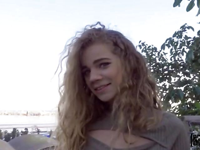 Outdoor POV in a public place with slender teen Sabrina Spice