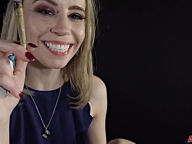 Smoking milf with no panties Norah Nova puffing in the dark