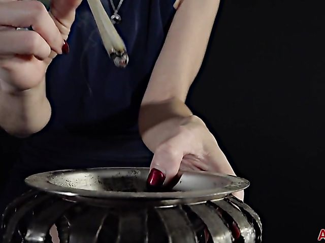 Smoking milf with no panties Norah Nova puffing in the dark