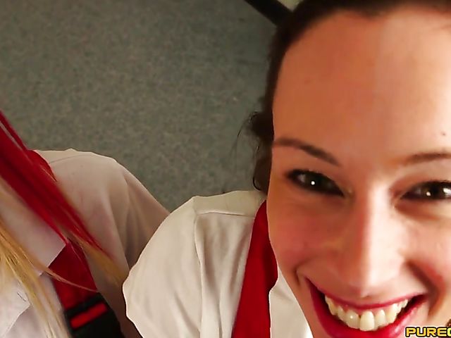 CFNM handjob in uniform with Abigail Angel, Alice Judge and Cindy Sun