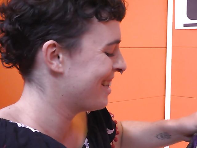 Short hair brunette with big titties Luca masturbates with her new toy