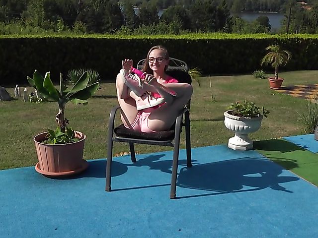 Lady Bug - Shaved girl with glasses outdoor solo