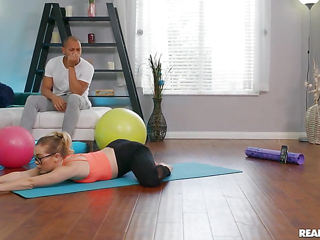 Interracial workout and flexible fuck with Katie Kush and Ricky Johnson