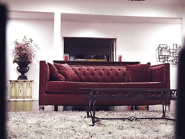 Lesbian scissors in the living room with Scarlett Sage and Sabina Rouge