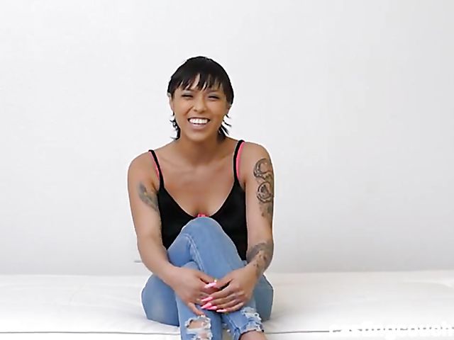 Short hair ebony casting couch HD with a black dick