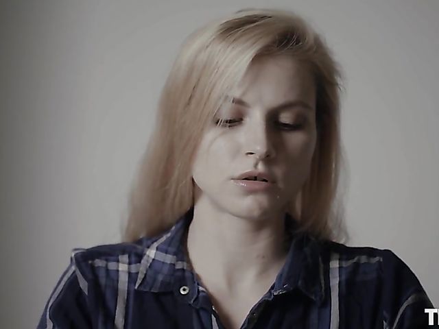 Kinky pale blonde writer Jade masturbating in the dark being ball gagged