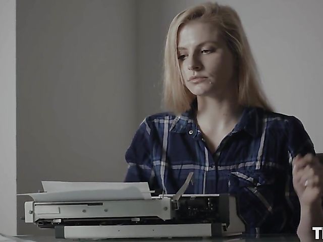 Kinky pale blonde writer Jade masturbating in the dark being ball gagged