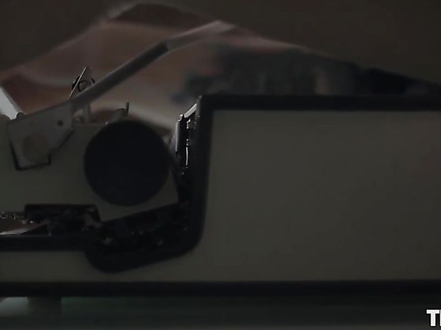 Kinky pale blonde writer Jade masturbating in the dark being ball gagged