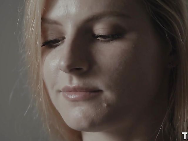 Kinky pale blonde writer Jade masturbating in the dark being ball gagged