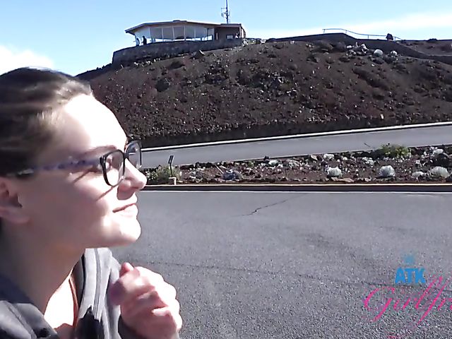 A day outside with naughty girlfriend Aften Opal flashing tits and polishing a cock POV at home afterward