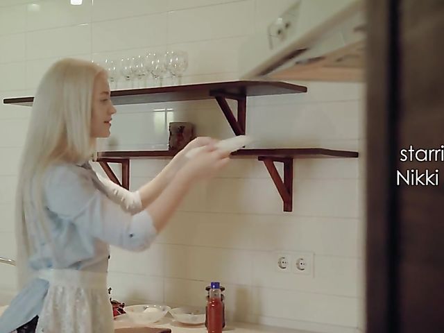 Met Art blonde babe Nikki Hill makes pizza and masturbates in the kitchen