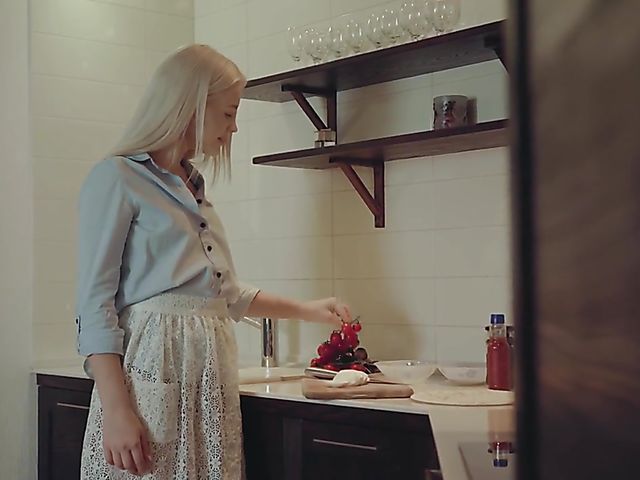 Met Art blonde babe Nikki Hill makes pizza and masturbates in the kitchen