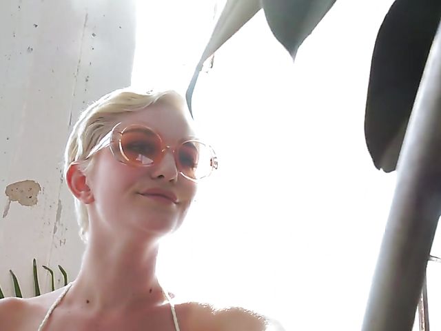 Short hair big tits babe in a fishnet bodysuit Skye Blue watering the flowers