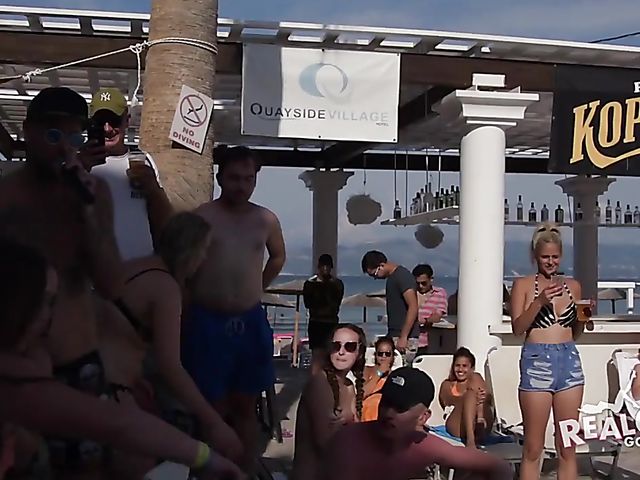 Poolside amateur party and sex games with drunk bikini girls