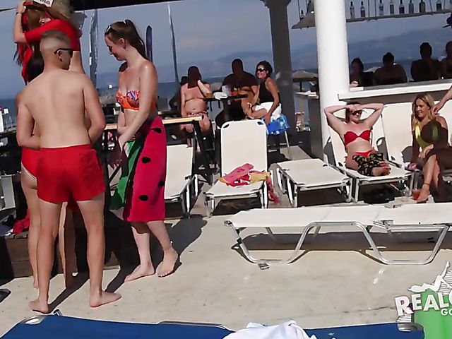 Poolside amateur party and sex games with drunk bikini girls