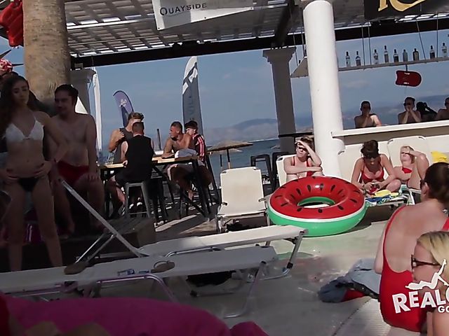 Poolside amateur party and sex games with drunk bikini girls