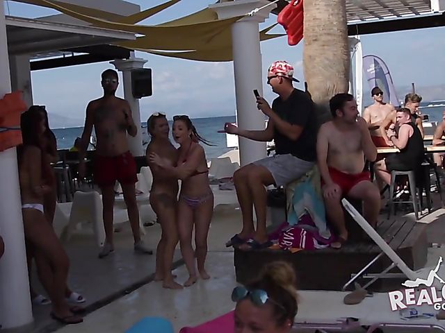 Poolside amateur party and sex games with drunk bikini girls