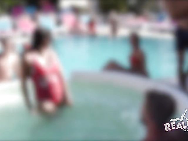Poolside amateur party and sex games with drunk bikini girls