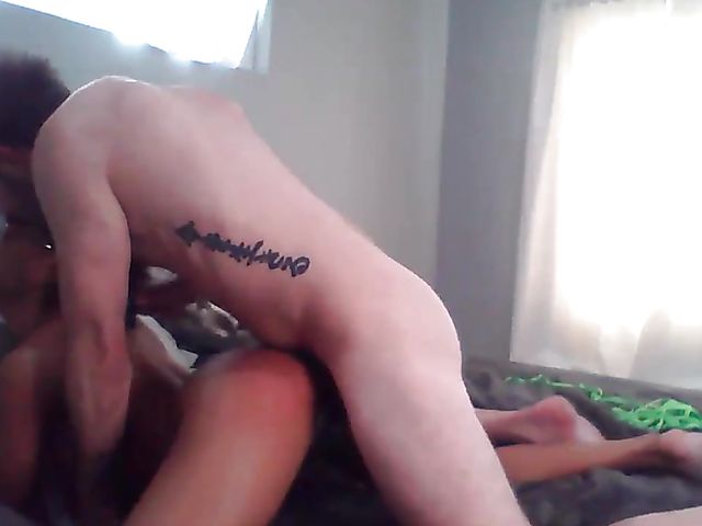 Curly ebony teen with glasses Scarlit Scandal and her white boyfriend stay home and fuck on cam