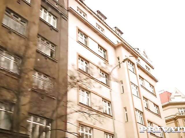 Black stockings DP with slender brunette Freya Dee