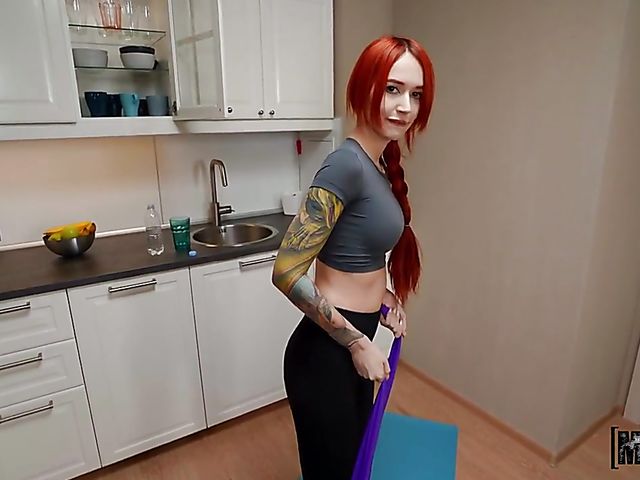Fitness red head anal from your point of view in the kitchen with Alex Noise