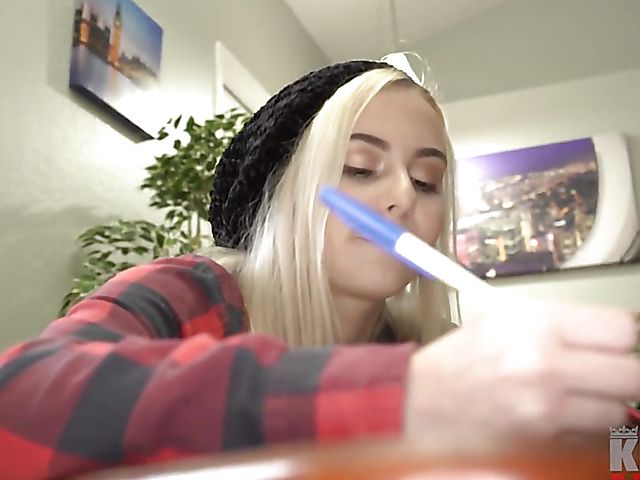 Blonde young girl with small pierced tits Aria gets a dicking