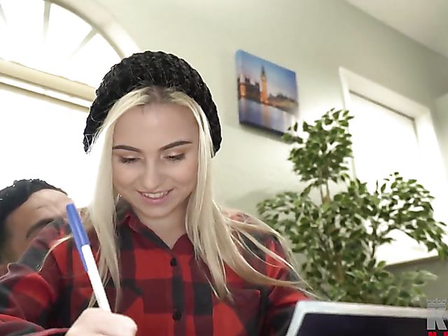 Blonde young girl with small pierced tits Aria gets a dicking