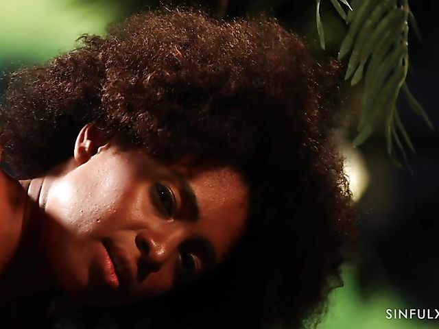 Erotic ebony solo with curly Luna Corazon in the dark