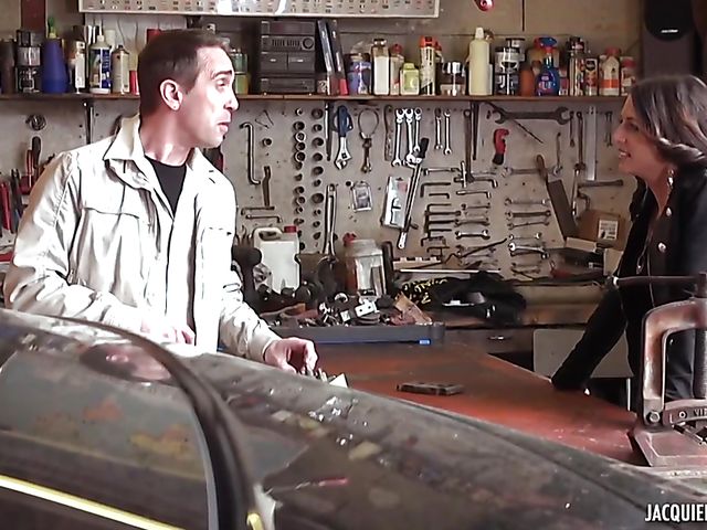 French slut Rachel Evil fucks a car mechanic in the garage