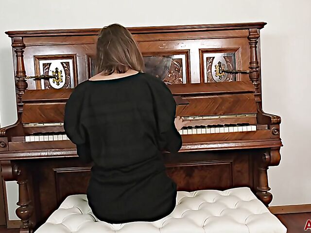 Lisa K - Skinny mom solo strip and masturbation by the piano