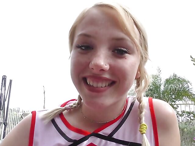 Pigtail teen in cheerleader uniform Dixie Lynn gets shagged hard