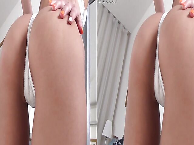 VR 3D babe Cindy Shine takes off her sexy lingerie and opens her pussy