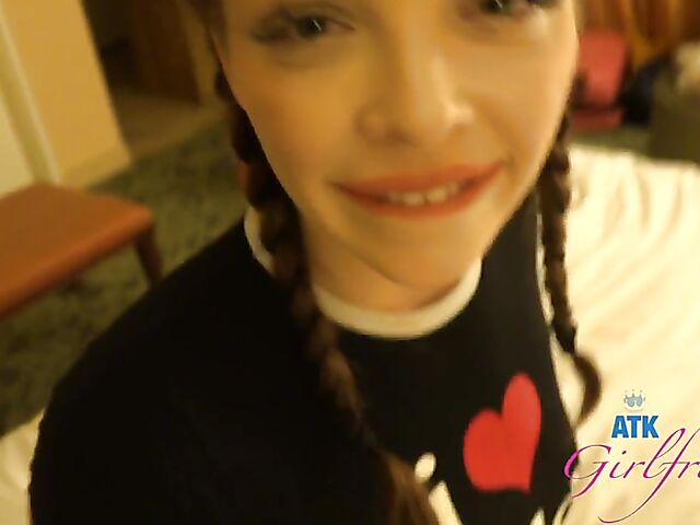 Spreadeagled girlfriend with pigtails POV featuring Aliya Brynn