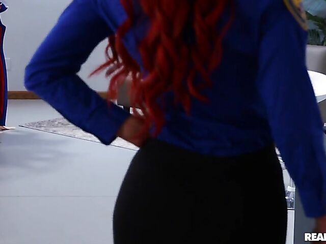 Ricky Spanish caught in the act by the busty police woman with red hair and huge fake tits Nicolette Shea