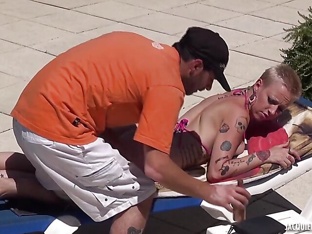 Short hair MILF slut Eva fucks a pool boy and takes a bath with her maid