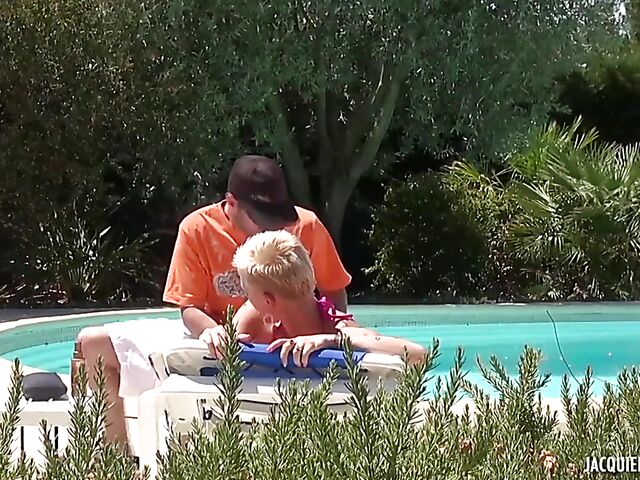 Short hair MILF slut Eva fucks a pool boy and takes a bath with her maid