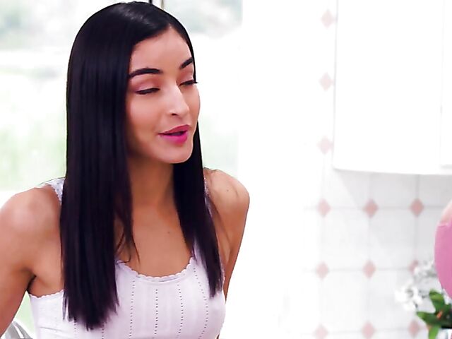 Mom and teen kitchen lesbian lovemaking with Dana Dearmond and Emily Willis