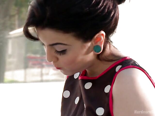 Hard gangbang DP with dark-haired Tegan Tate