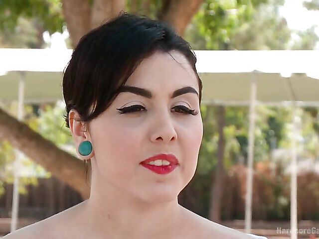 Hard gangbang DP with dark-haired Tegan Tate