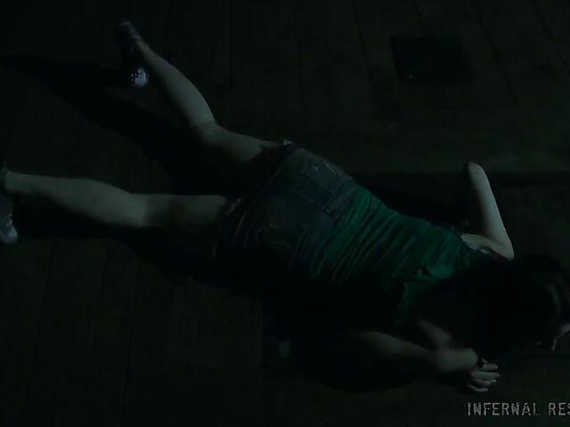 Strap-on from behind and caning punishment for helpless Claire Adams with heavily pierced pussy lips