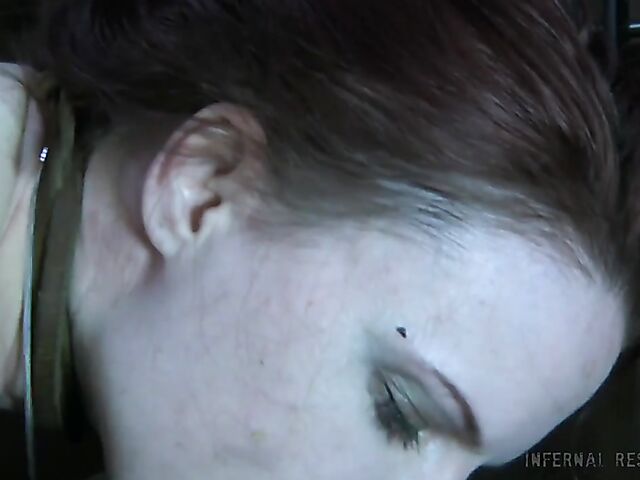 Strap-on from behind and caning punishment for helpless Claire Adams with heavily pierced pussy lips