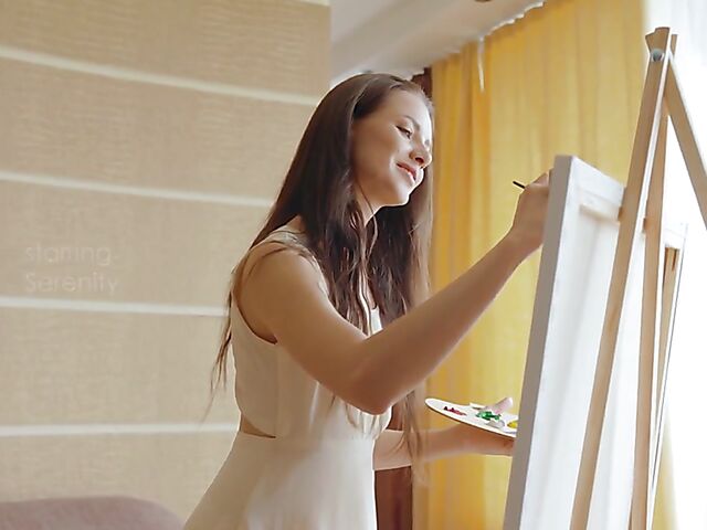 Sexy solo with beautiful painter Serenity who can't keep her fingers off her clit