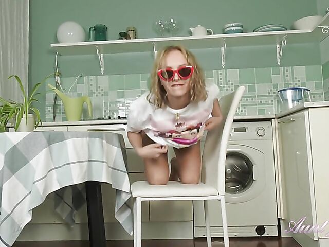 Irena - Lonely MILF kitchen fun with her shaved snatch