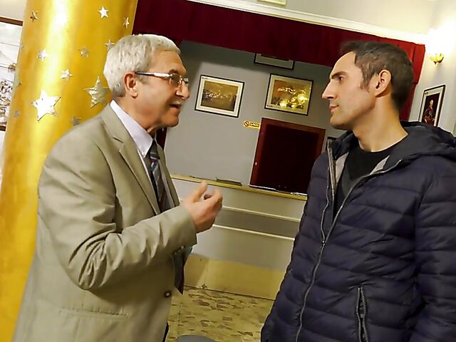 Italian porn by Mario Salieri features a natural busty burlesque queen seducing a guy to music