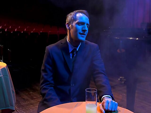 Italian porn by Mario Salieri features a natural busty burlesque queen seducing a guy to music