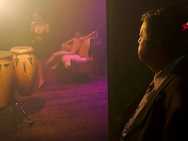 Italian porn by Mario Salieri features a natural busty burlesque queen seducing a guy to music