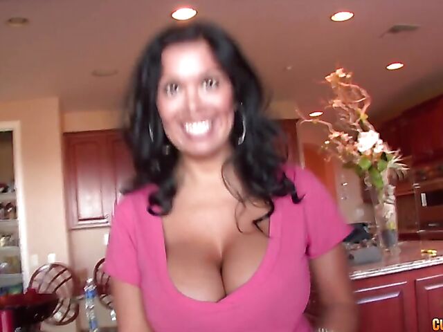 Huge boobs brunette Sienna West sucking black cock in the pool