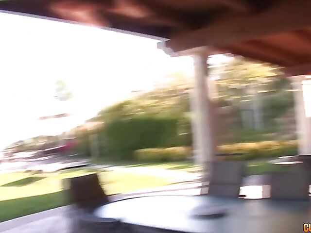 Huge boobs brunette Sienna West sucking black cock in the pool